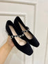 Women Stylish Rhinestone Decor Buckle Strap Block Mary Jane Heel